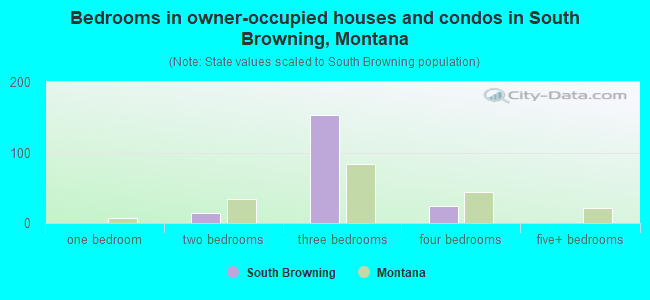 Bedrooms in owner-occupied houses and condos in South Browning, Montana