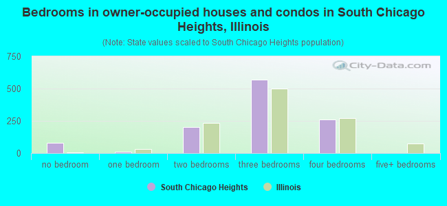 Bedrooms in owner-occupied houses and condos in South Chicago Heights, Illinois