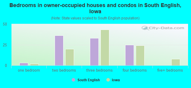Bedrooms in owner-occupied houses and condos in South English, Iowa