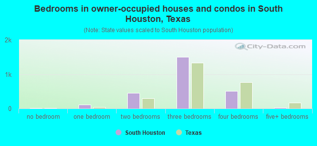Bedrooms in owner-occupied houses and condos in South Houston, Texas