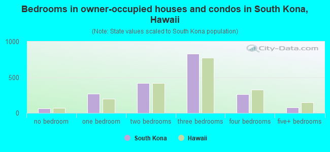 Bedrooms in owner-occupied houses and condos in South Kona, Hawaii