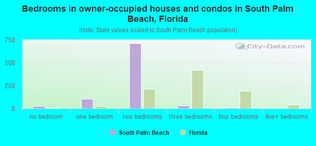 Bedrooms in owner-occupied houses and condos in South Palm Beach, Florida