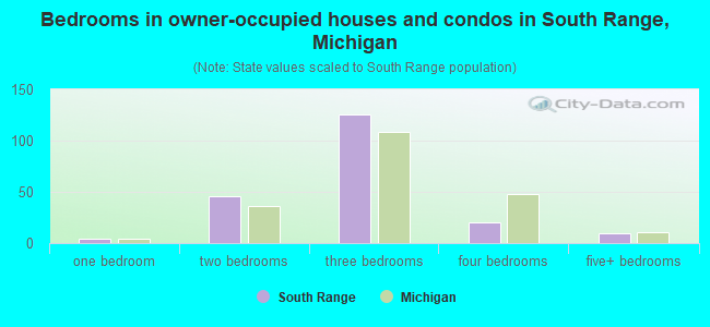 Bedrooms in owner-occupied houses and condos in South Range, Michigan