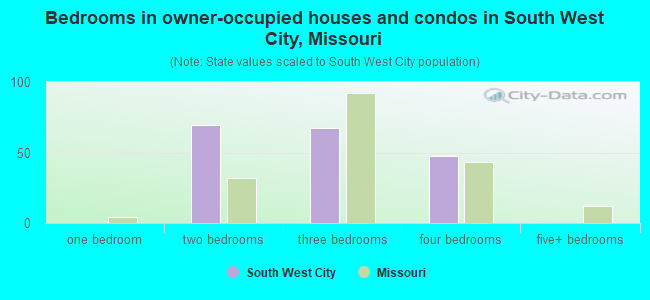 Bedrooms in owner-occupied houses and condos in South West City, Missouri