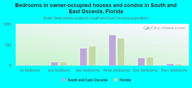 Bedrooms in owner-occupied houses and condos in South and East Osceola, Florida