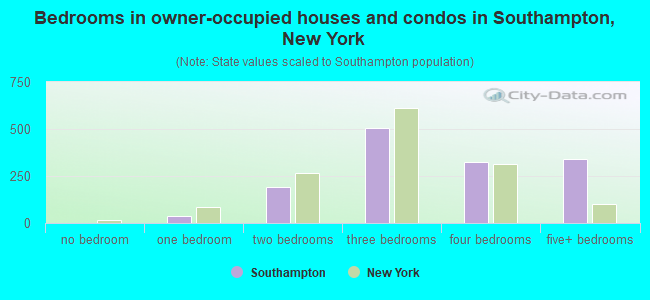 Bedrooms in owner-occupied houses and condos in Southampton, New York