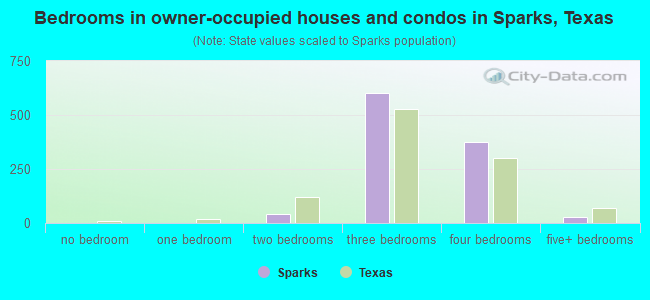 Bedrooms in owner-occupied houses and condos in Sparks, Texas