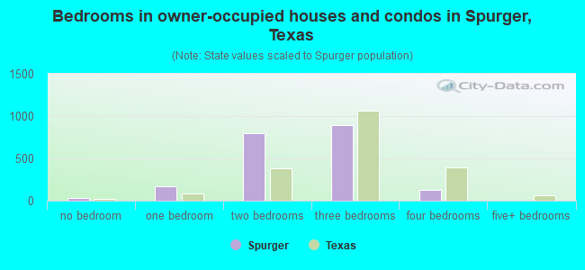 Bedrooms in owner-occupied houses and condos in Spurger, Texas