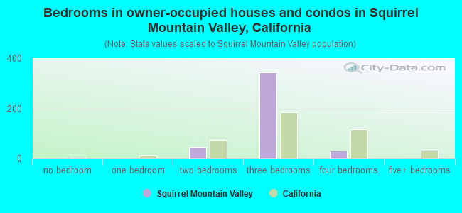 Bedrooms in owner-occupied houses and condos in Squirrel Mountain Valley, California