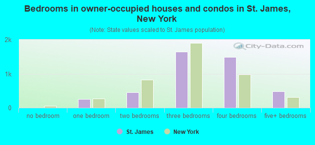 Bedrooms in owner-occupied houses and condos in St. James, New York