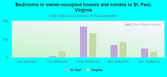 Bedrooms in owner-occupied houses and condos in St. Paul, Virginia