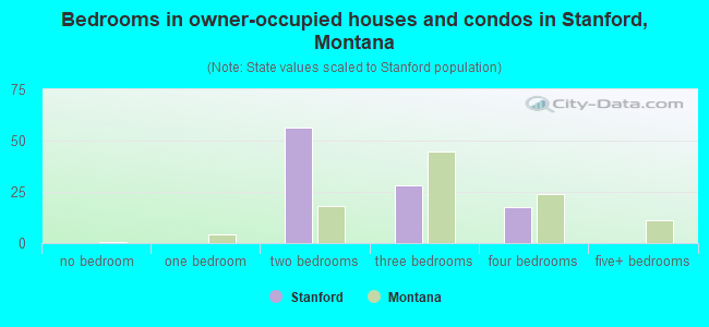 Bedrooms in owner-occupied houses and condos in Stanford, Montana