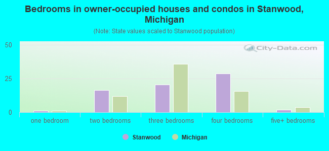 Bedrooms in owner-occupied houses and condos in Stanwood, Michigan
