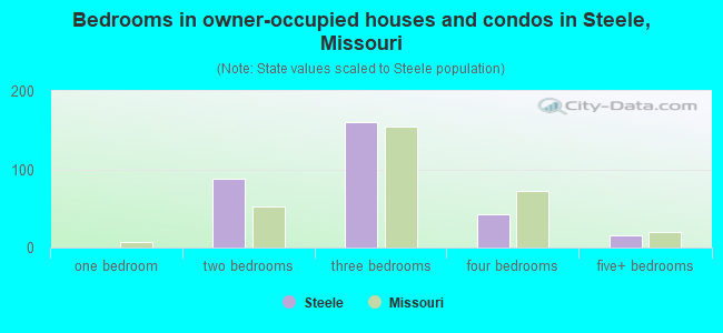 Bedrooms in owner-occupied houses and condos in Steele, Missouri