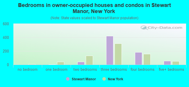 Bedrooms in owner-occupied houses and condos in Stewart Manor, New York