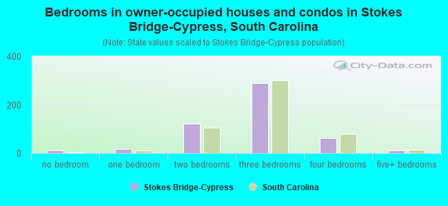 Bedrooms in owner-occupied houses and condos in Stokes Bridge-Cypress, South Carolina