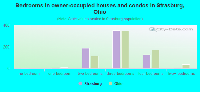 Bedrooms in owner-occupied houses and condos in Strasburg, Ohio