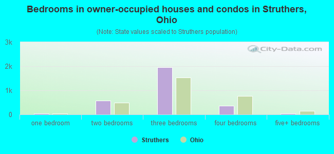 Bedrooms in owner-occupied houses and condos in Struthers, Ohio