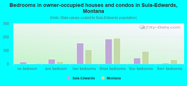 Bedrooms in owner-occupied houses and condos in Sula-Edwards, Montana