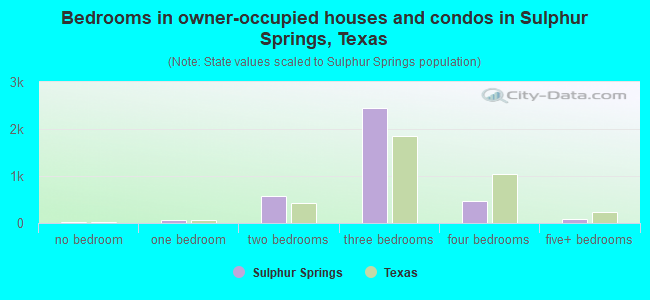 Bedrooms in owner-occupied houses and condos in Sulphur Springs, Texas