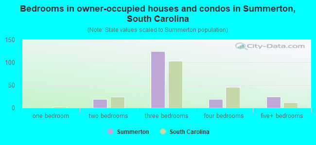 Bedrooms in owner-occupied houses and condos in Summerton, South Carolina
