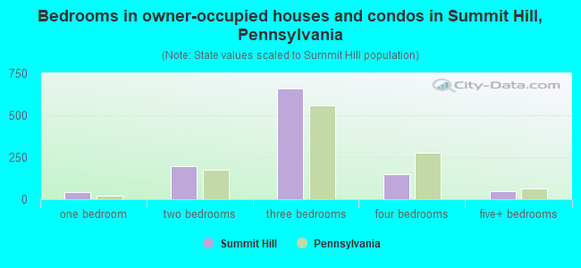 Bedrooms in owner-occupied houses and condos in Summit Hill, Pennsylvania