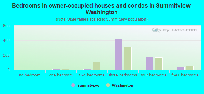 Bedrooms in owner-occupied houses and condos in Summitview, Washington