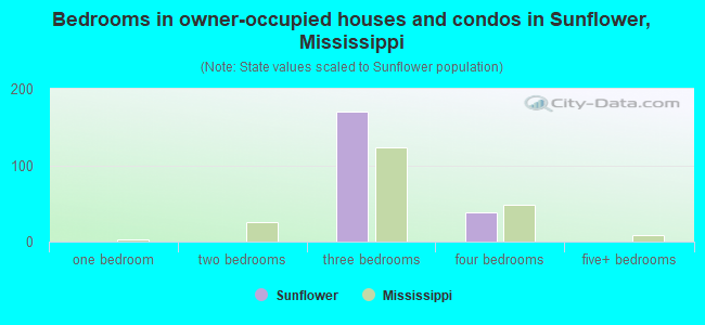 Bedrooms in owner-occupied houses and condos in Sunflower, Mississippi