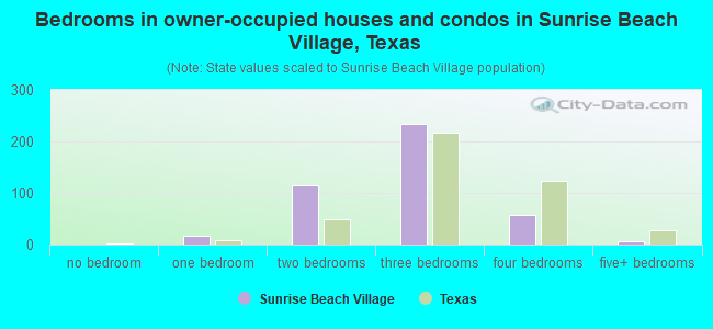 Bedrooms in owner-occupied houses and condos in Sunrise Beach Village, Texas