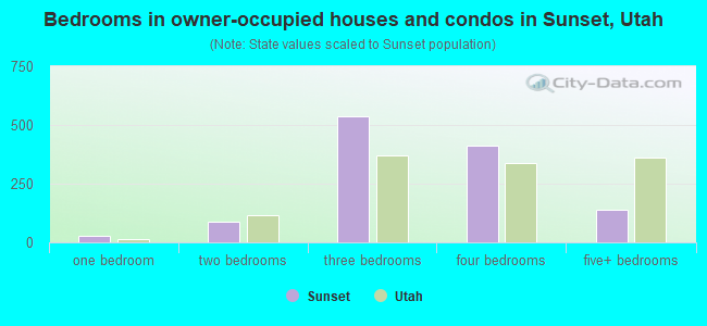 Bedrooms in owner-occupied houses and condos in Sunset, Utah