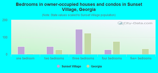 Bedrooms in owner-occupied houses and condos in Sunset Village, Georgia