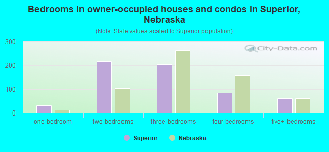Bedrooms in owner-occupied houses and condos in Superior, Nebraska
