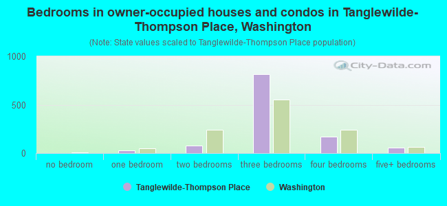 Bedrooms in owner-occupied houses and condos in Tanglewilde-Thompson Place, Washington