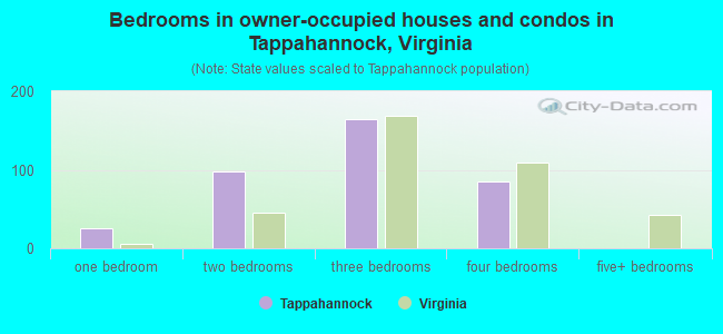 Bedrooms in owner-occupied houses and condos in Tappahannock, Virginia