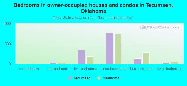 Bedrooms in owner-occupied houses and condos in Tecumseh, Oklahoma