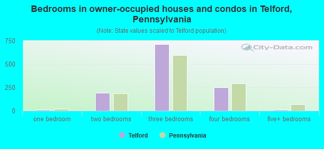 Bedrooms in owner-occupied houses and condos in Telford, Pennsylvania