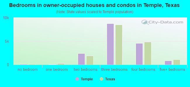 Bedrooms in owner-occupied houses and condos in Temple, Texas