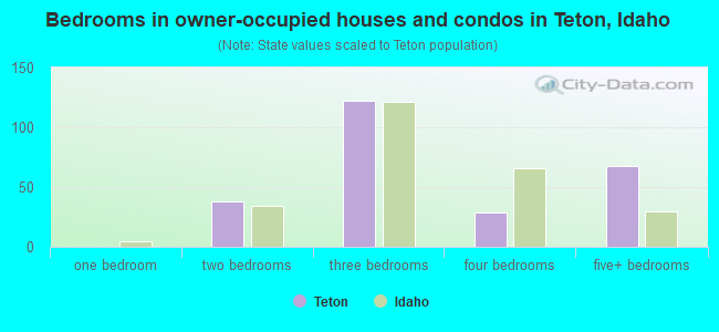 Bedrooms in owner-occupied houses and condos in Teton, Idaho