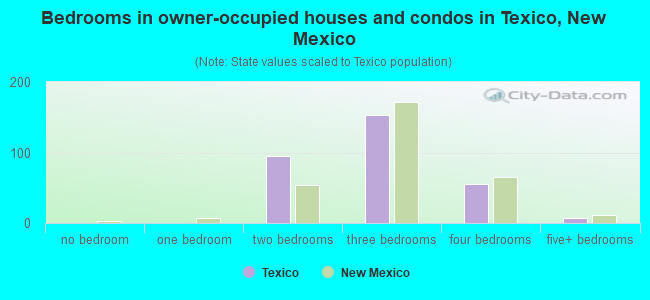 Bedrooms in owner-occupied houses and condos in Texico, New Mexico