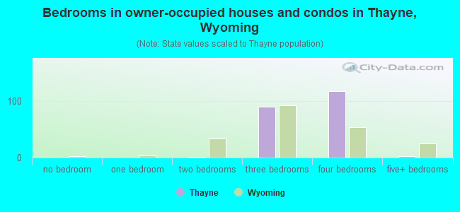 Bedrooms in owner-occupied houses and condos in Thayne, Wyoming