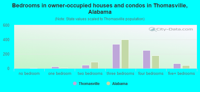 Bedrooms in owner-occupied houses and condos in Thomasville, Alabama