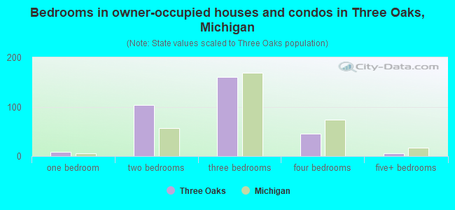 Bedrooms in owner-occupied houses and condos in Three Oaks, Michigan