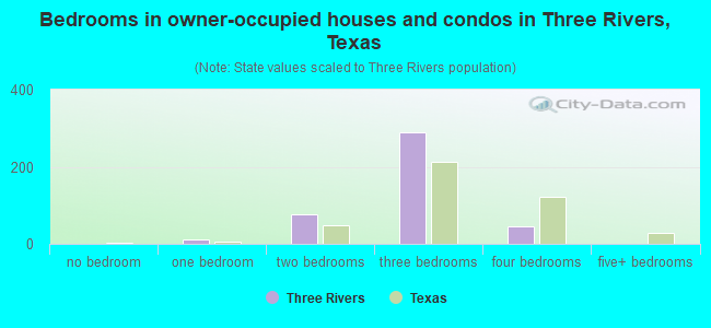 Bedrooms in owner-occupied houses and condos in Three Rivers, Texas