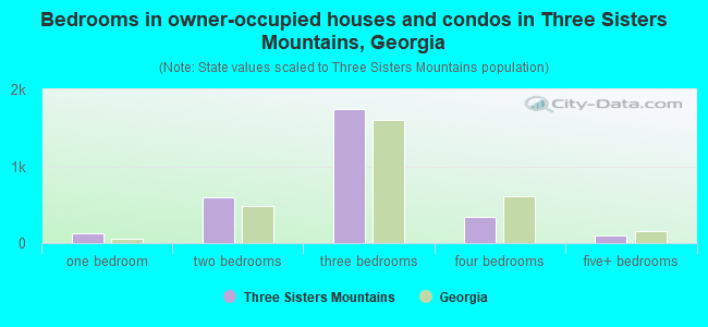 Bedrooms in owner-occupied houses and condos in Three Sisters Mountains, Georgia