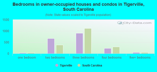 Bedrooms in owner-occupied houses and condos in Tigerville, South Carolina