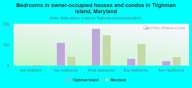 Bedrooms in owner-occupied houses and condos in Tilghman Island, Maryland