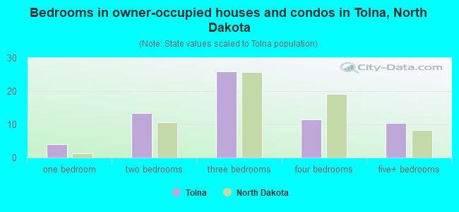 Bedrooms in owner-occupied houses and condos in Tolna, North Dakota