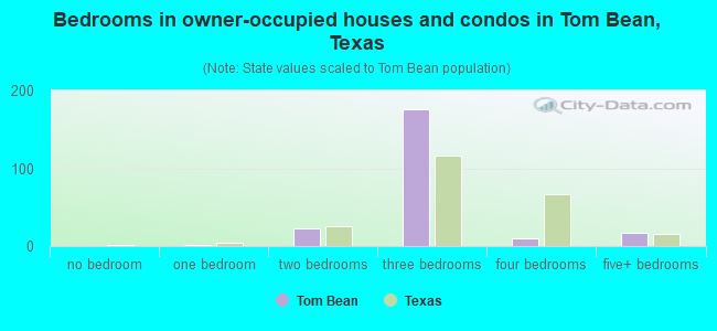 Bedrooms in owner-occupied houses and condos in Tom Bean, Texas