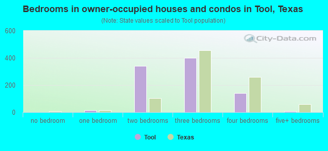 Bedrooms in owner-occupied houses and condos in Tool, Texas