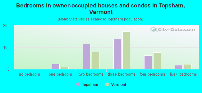 Bedrooms in owner-occupied houses and condos in Topsham, Vermont